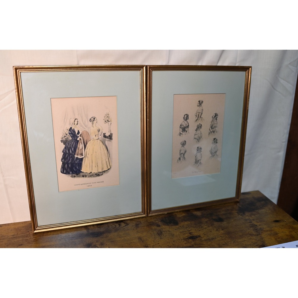 Vintage Victorian Dress Hairstyle Framed Prints 1848 Godeys Paris Fashion Pair